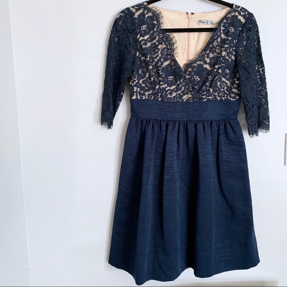 Eliza J Lace & Faille Lace A-Line Party Wrap Dress